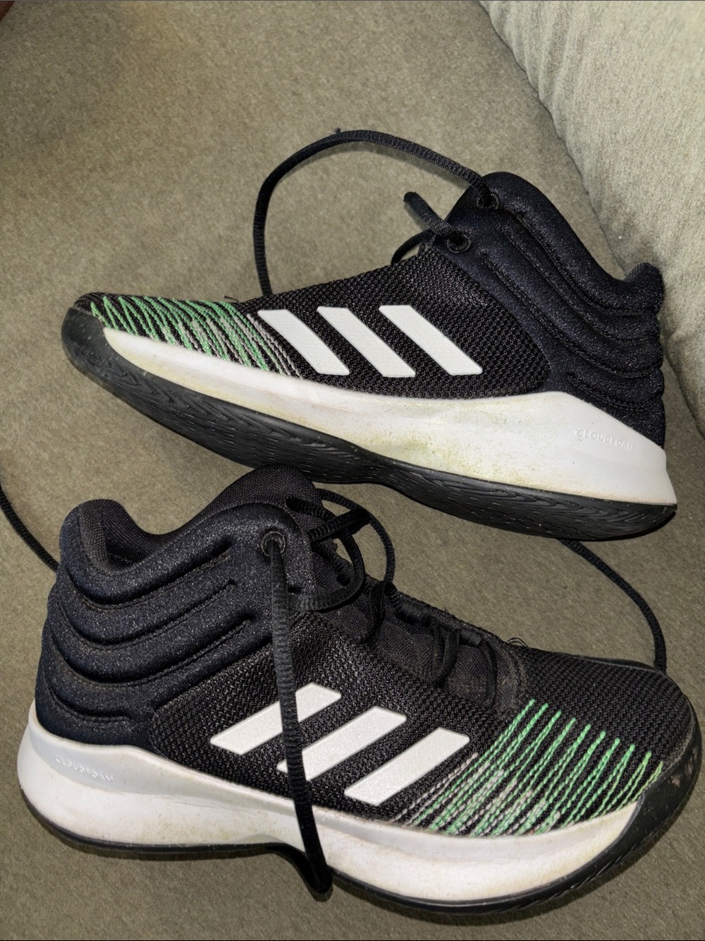 adidas Kids Black Sneakers with Green Accents